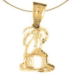 14K or 18K Gold Palm Tree And Hut Pendant