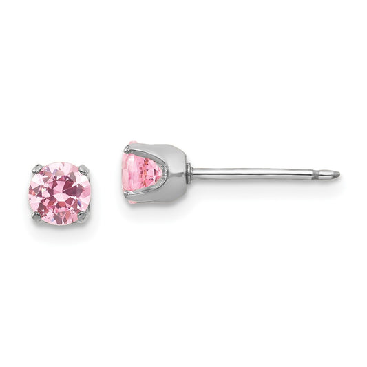 Inverness 14K White Gold 5mm Pink CZ Earrings