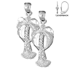 Sterling Silver 28mm Palm Tree Earrings (White or Yellow Gold Plated)