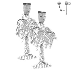 Sterling Silver 27mm Palm Tree Earrings (White or Yellow Gold Plated)