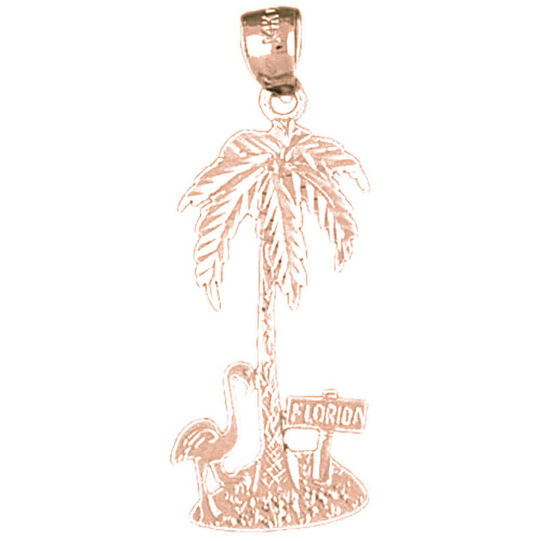 14K or 18K Gold Palm Tree With Flamingo Pendant