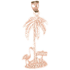 14K or 18K Gold Palm Tree With Flamingo Pendant