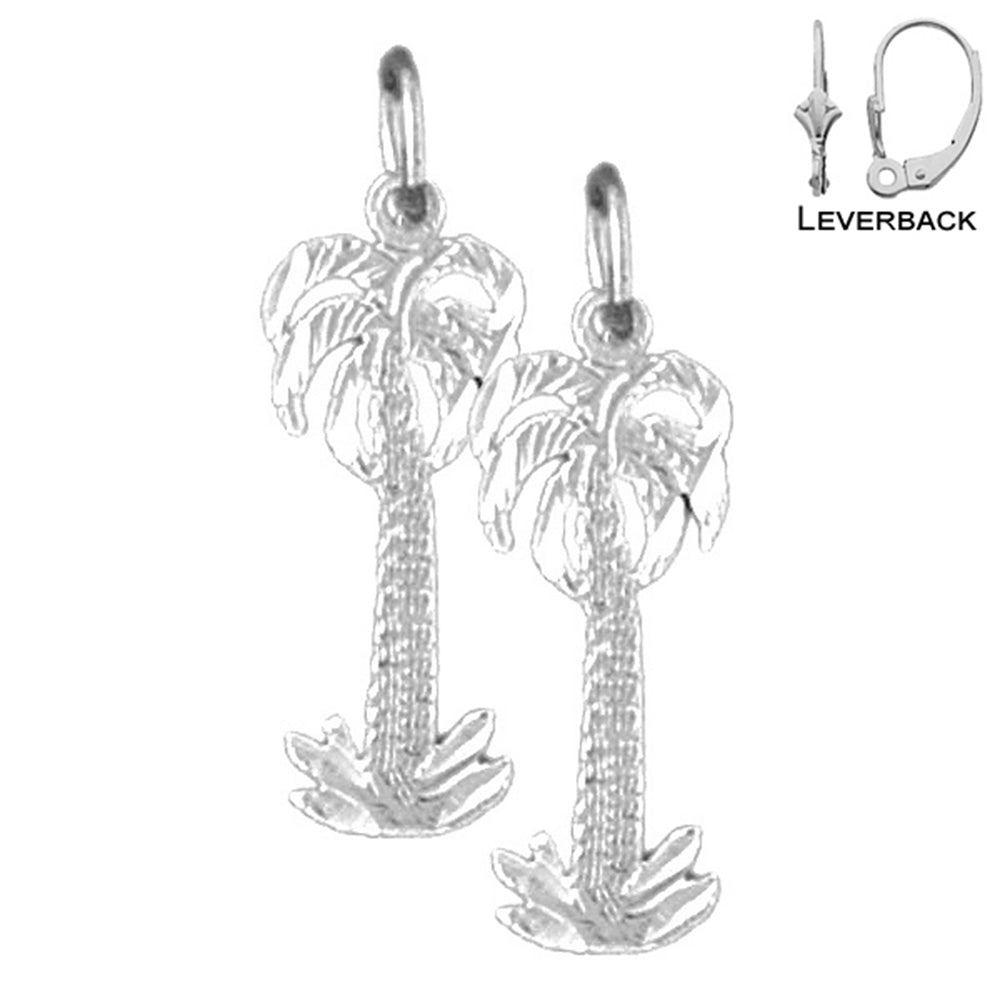 Sterling Silver 23mm Palm Tree Earrings (White or Yellow Gold Plated)