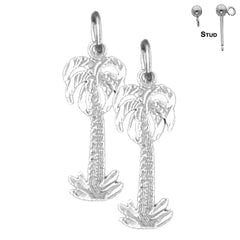 Pendientes de palmera de plata de ley de 23 mm (chapados en oro blanco o amarillo)