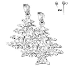 Sterling Silver 30mm Cedar Tree Earrings (White or Yellow Gold Plated)