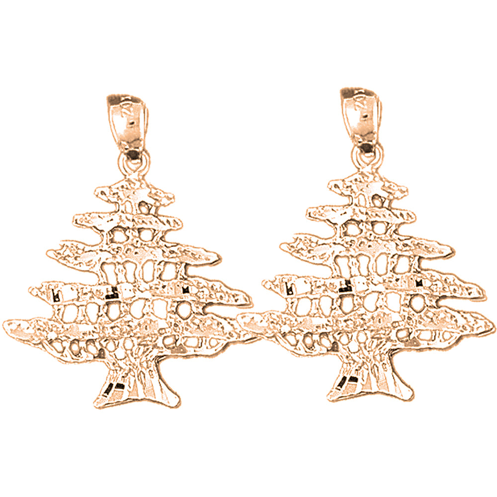 14K or 18K Gold 30mm Cedar Tree Earrings