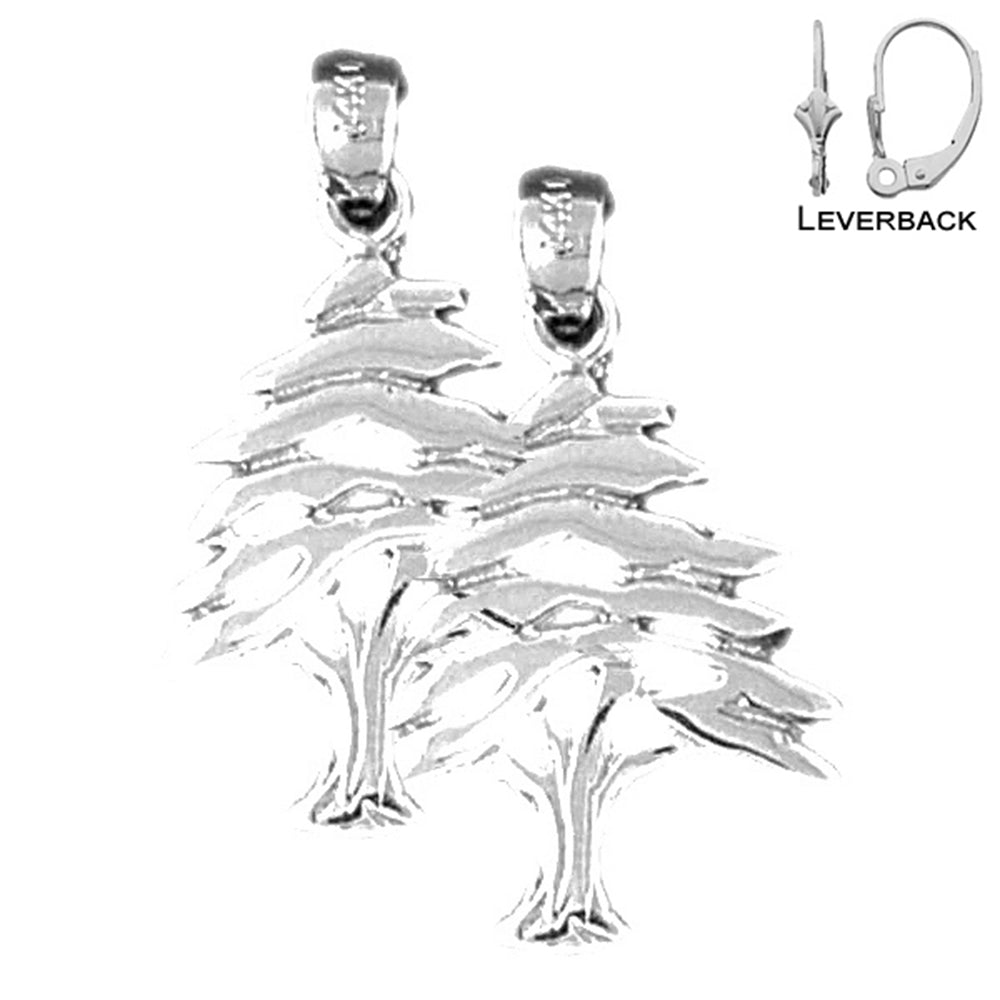 Sterling Silver 26mm Cedar Tree Earrings (White or Yellow Gold Plated)