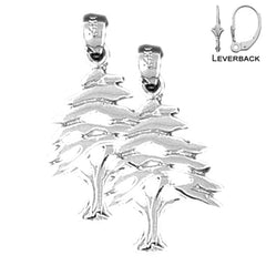 Sterling Silver 26mm Cedar Tree Earrings (White or Yellow Gold Plated)