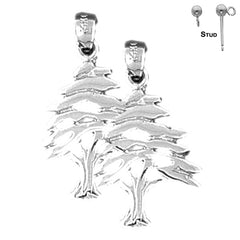 Sterling Silver 26mm Cedar Tree Earrings (White or Yellow Gold Plated)