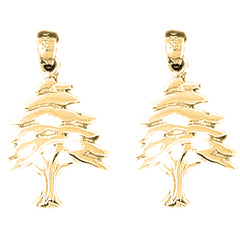 Yellow Gold-plated Silver 26mm Cedar Tree Earrings