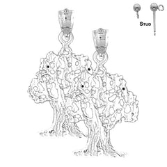 Sterling Silver 29mm Cedar Tree Earrings (White or Yellow Gold Plated)