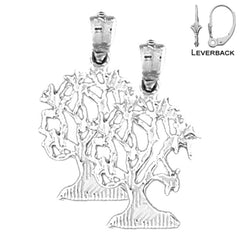 Sterling Silver 24mm Cedar Tree Earrings (White or Yellow Gold Plated)