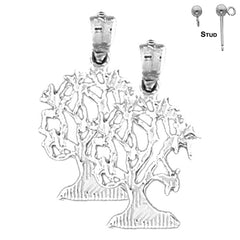 Sterling Silver 24mm Cedar Tree Earrings (White or Yellow Gold Plated)