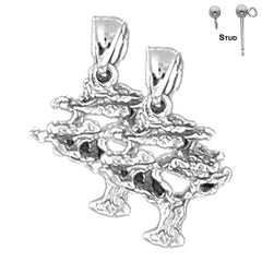 Sterling Silver 18mm 3D Cedar Tree Earrings (White or Yellow Gold Plated)