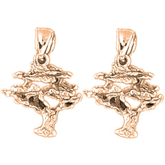 14K or 18K Gold 18mm 3D Cedar Tree Earrings