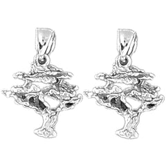 Sterling Silver 18mm 3D Cedar Tree Earrings