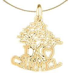 14K or 18K Gold I Love Carmel Cedar Tree Pendant