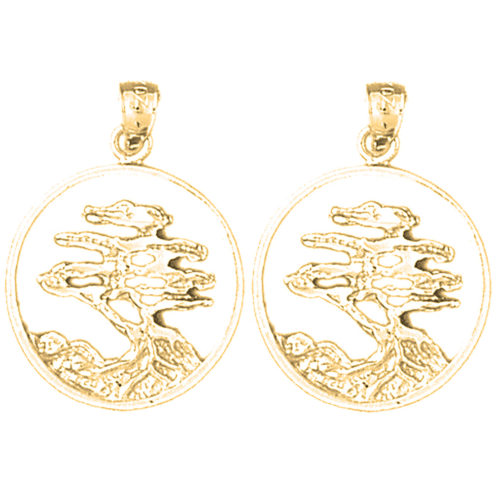 Yellow Gold-plated Silver 26mm Cedar Tree Earrings