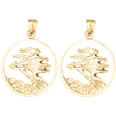 Yellow Gold-plated Silver 26mm Cedar Tree Earrings