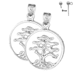 Sterling Silver 24mm Cedar Tree Earrings (White or Yellow Gold Plated)