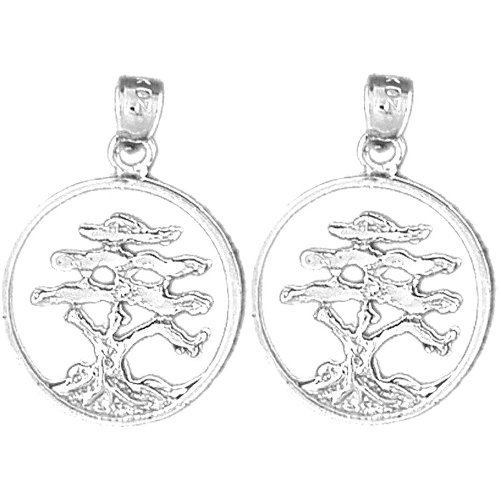 Sterling Silver 24mm Cedar Tree Earrings