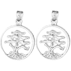 Sterling Silver 24mm Cedar Tree Earrings