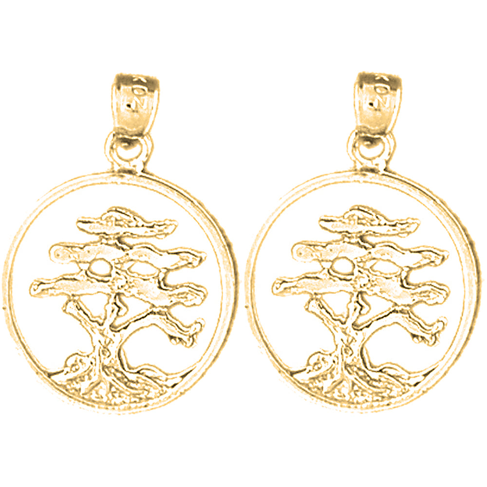 14K or 18K Gold 24mm Cedar Tree Earrings