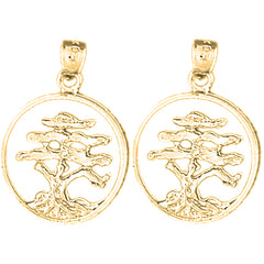 Yellow Gold-plated Silver 24mm Cedar Tree Earrings