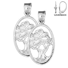 Sterling Silver 25mm Cedar Tree Earrings (White or Yellow Gold Plated)