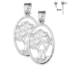 Sterling Silver 25mm Cedar Tree Earrings (White or Yellow Gold Plated)