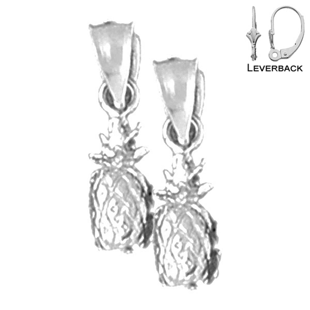 Sterling Silver 17mm 3D Pineapple Earrings (White or Yellow Gold Plated)