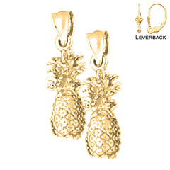 Sterling Silver 20mm 3D Pineapple Earrings (White or Yellow Gold Plated)