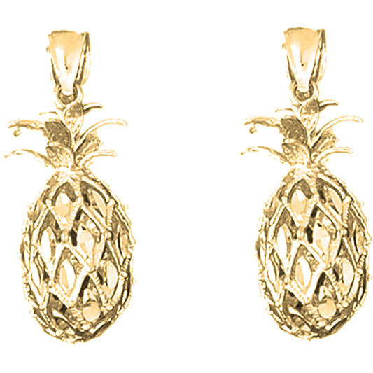 Yellow Gold-plated Silver 30mm 3D Pineapple Earrings