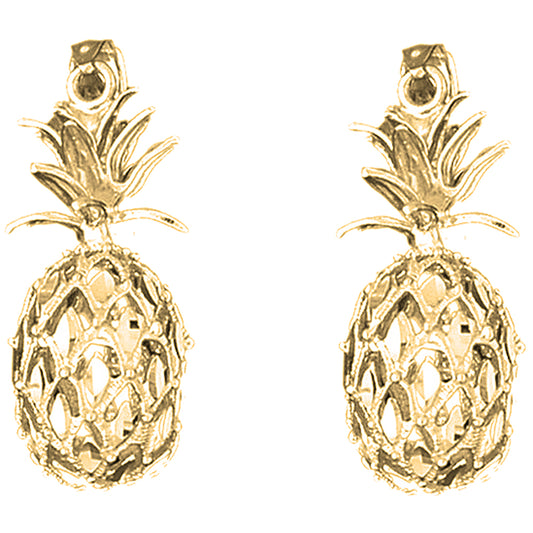 Yellow Gold-plated Silver 36mm 3D Pineapple Earrings
