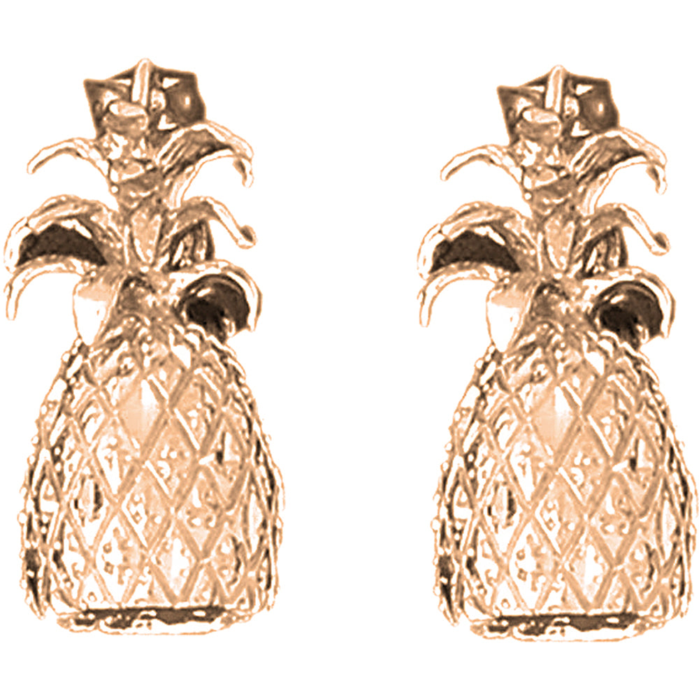 14K or 18K Gold 25mm 3D Pineapple Earrings