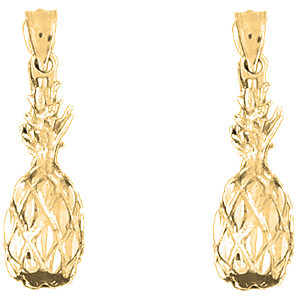 14K or 18K Gold 30mm 3D Pineapple Earrings