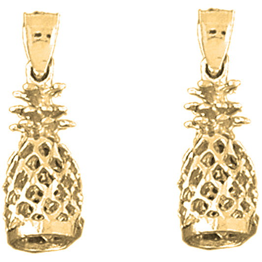 Yellow Gold-plated Silver 23mm 3D Pineapple Earrings