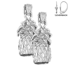 Sterling Silver 21mm 3D Pineapple Earrings (White or Yellow Gold Plated)