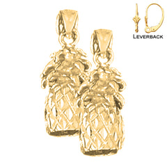 Sterling Silver 21mm 3D Pineapple Earrings (White or Yellow Gold Plated)