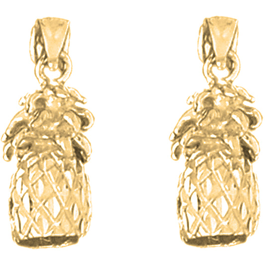Yellow Gold-plated Silver 21mm 3D Pineapple Earrings