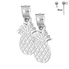 Sterling Silver 16mm Pineapple Earrings (White or Yellow Gold Plated)