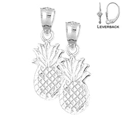 Sterling Silver 22mm Pineapple Earrings (White or Yellow Gold Plated)