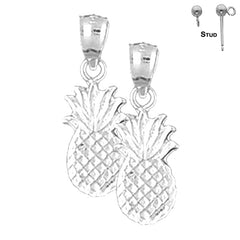 Sterling Silver 22mm Pineapple Earrings (White or Yellow Gold Plated)