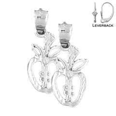 Sterling Silver 21mm Apple Earrings (White or Yellow Gold Plated)