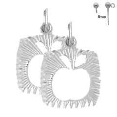Sterling Silver 17mm Apple Earrings (White or Yellow Gold Plated)