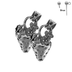 Sterling Silver 17mm 3D Strawberry Earrings (White or Yellow Gold Plated)