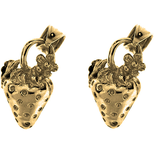 Yellow Gold-plated Silver 17mm 3D Strawberry Earrings