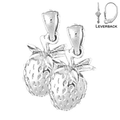 Sterling Silver 18mm Strawberry Earrings (White or Yellow Gold Plated)