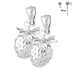 Sterling Silver 18mm Strawberry Earrings (White or Yellow Gold Plated)