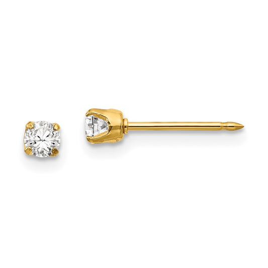Inverness 14K Yellow Gold 3mm CZ Long Post Earrings